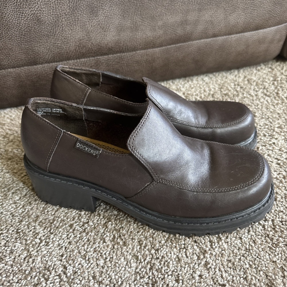 Dockers Brown Leather Women's Loafers Shoes Size 9M Preppy Slip On Comfort